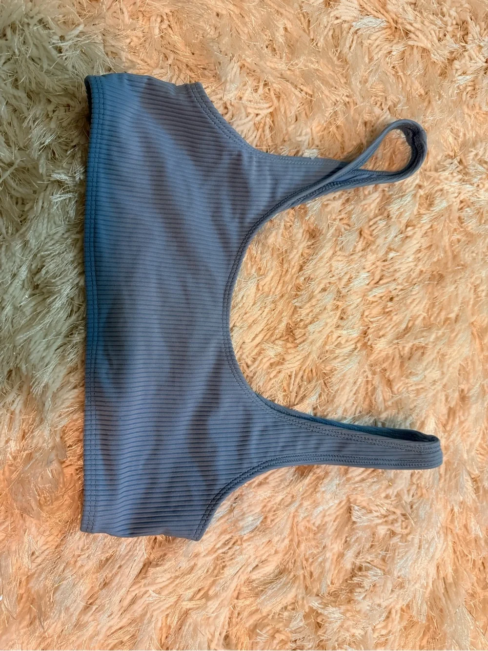 Frankie's Bikinis Ribbed Scoop Bikini Top in Slate Blue